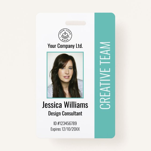 Modern Company Logo Photo Teal Employee ID  Badge (Front)