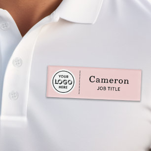 Modern Company Logo Pink Employee Name Tag