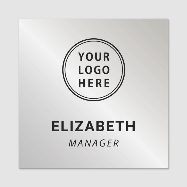 Modern Company Logo Professional Silver Name Tag (Front)