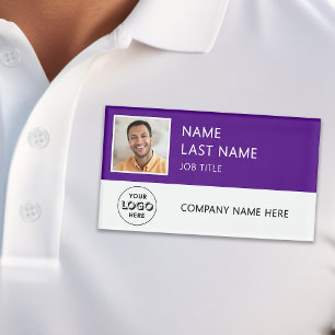 Modern Company Logo Purple Employee Photo Name Tag