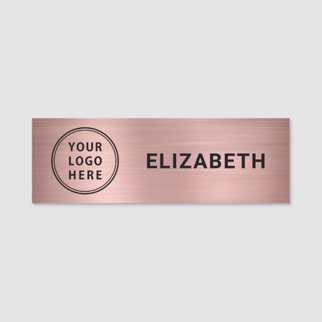 Modern Company Logo Rose Gold Name Tag (Front)