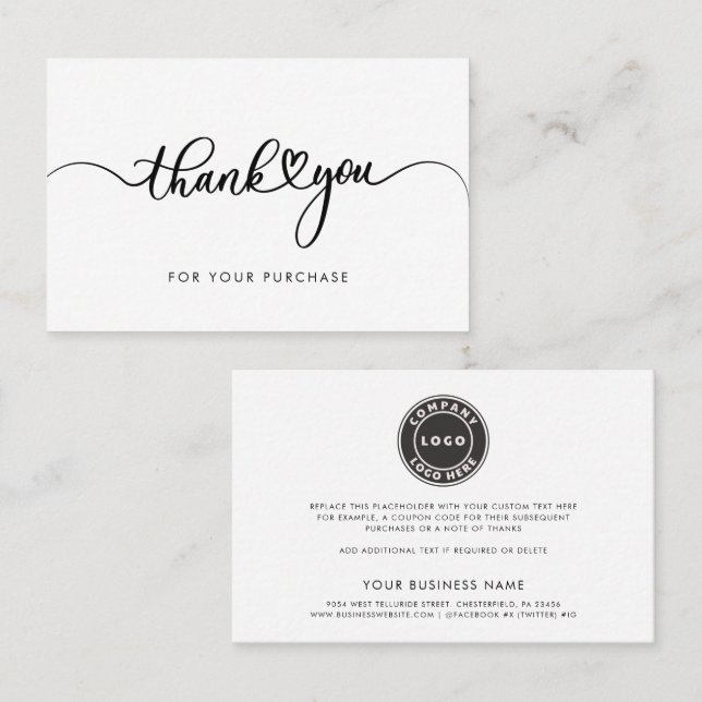 Modern Company Logo Script Thank You Business Card (Front/Back)