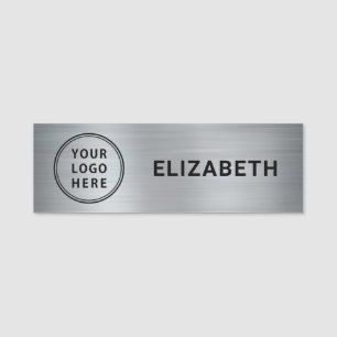 Modern Company Logo Silver Name Tag