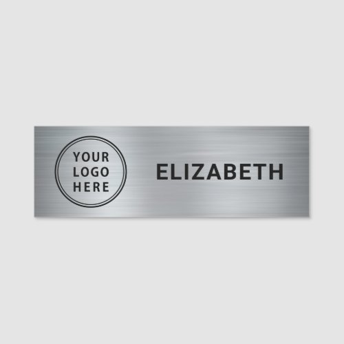 Modern Company Logo Silver Name Tag