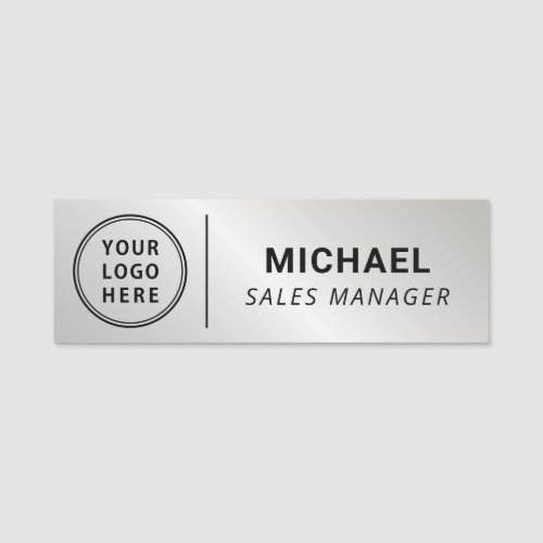 Modern Company Logo Silver Name Tag