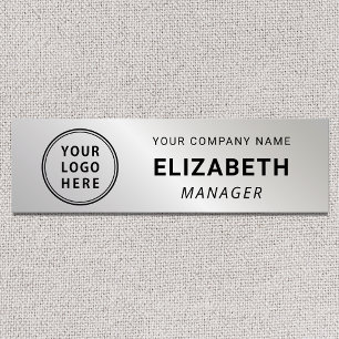Modern Company Logo Silver Name Tag