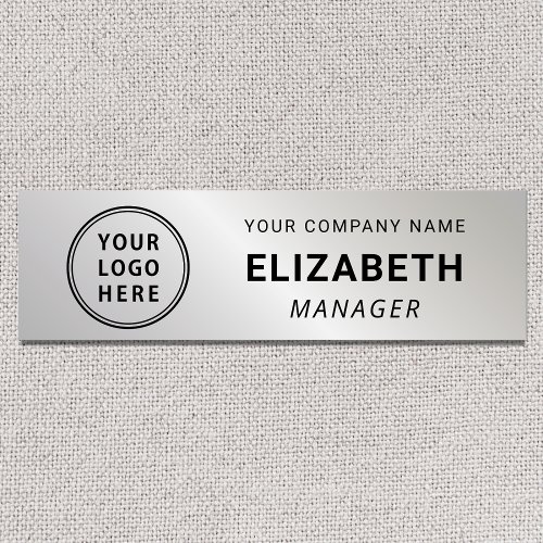 Modern Company Logo Silver Name Tag