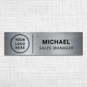 Modern Company Logo Silver Name Tag