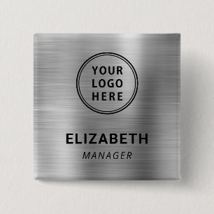Modern Company Logo Silver Name Tag Button