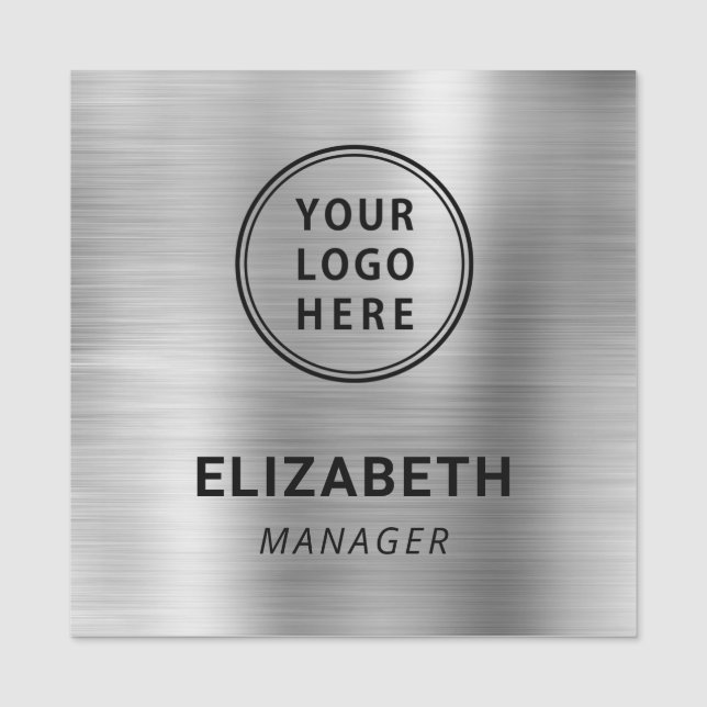 Modern Company Logo Silver Professional Name Tag (Front)