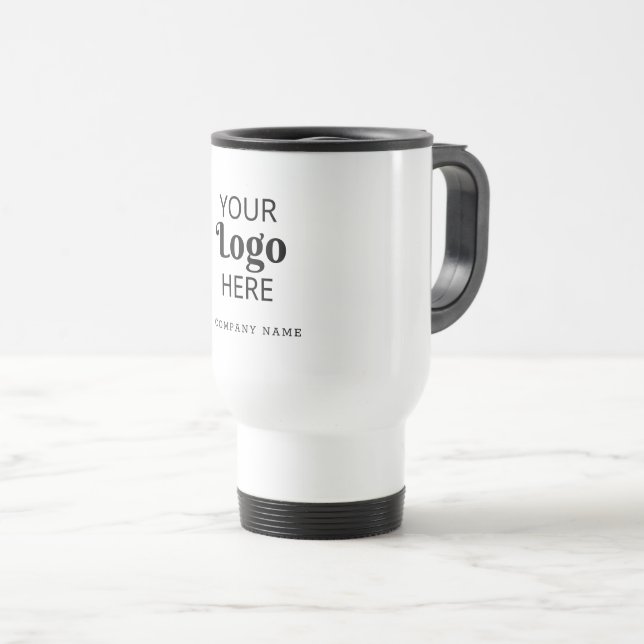 Modern Company Logo Small Business Giveaway Gift Travel Mug (Front Right)