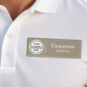Modern Company Logo Tan Employee Name Tag