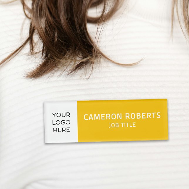 Modern Company Logo Yellow Employee Name Tag (Creator Uploaded)