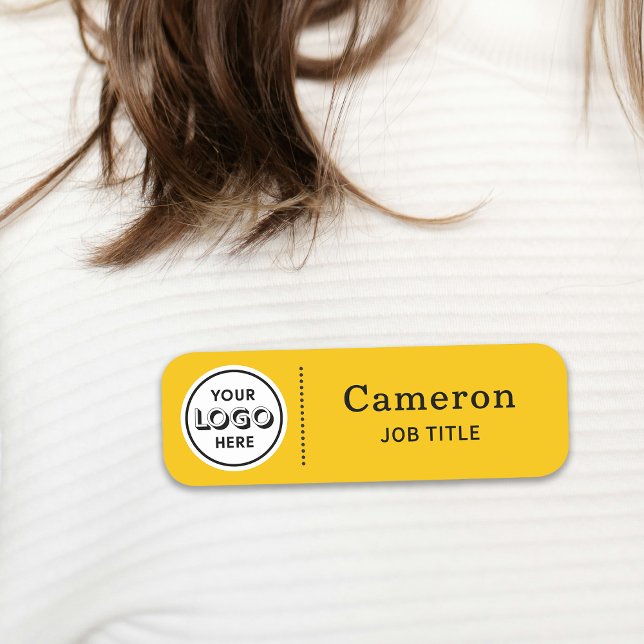 Modern Company Logo Yellow Employee Name Tag (Creator Uploaded)