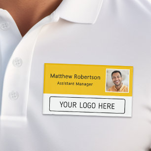 Modern Company Logo Yellow Employee Photo Name Tag