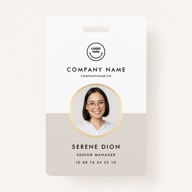 Modern Company Staff Employee ID White Sand Photo  Badge (Front)