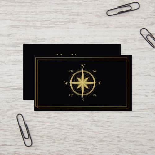 Modern Compass Gold Nautical Business Card