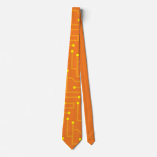Modern Computer Circuit Board orange yellow men Neck Tie