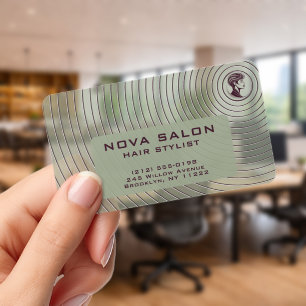Modern Concentric Fine Linework Hair Stylist Logo Clear Business Cards