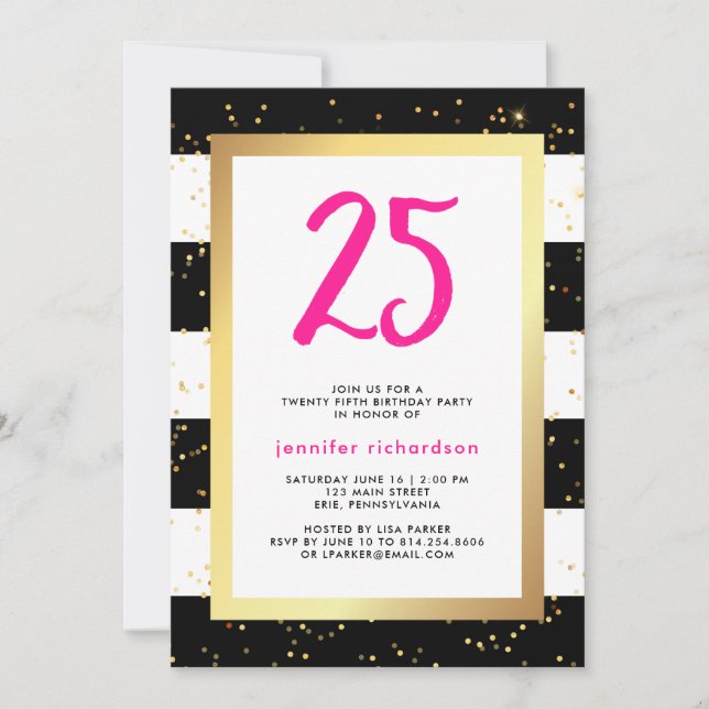 Modern Confetti | 25th Birthday Party Invitation (Front)