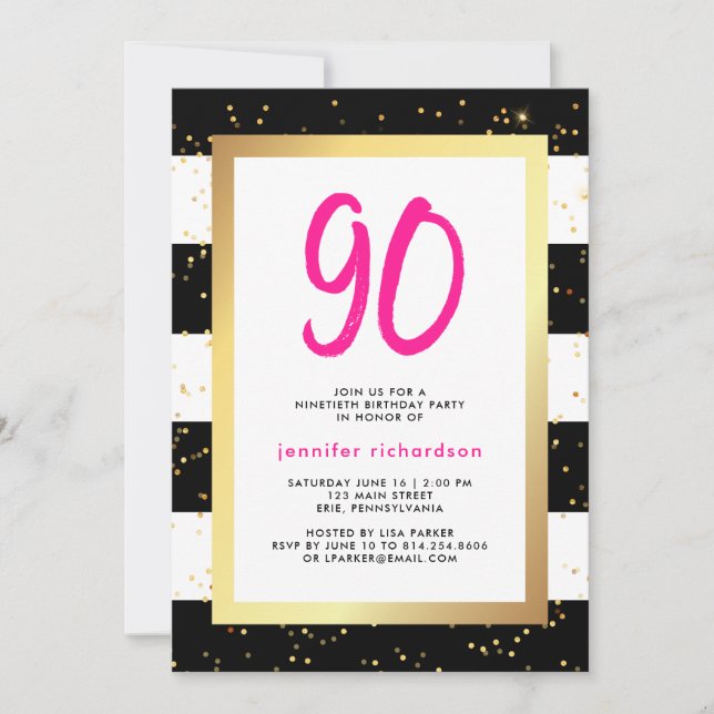 Modern Confetti | 90th Birthday Party Invitation (Front)