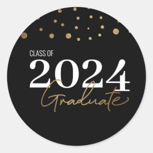 Modern Confetti Black Gold Class of 2024 Graduate Classic Round Sticker