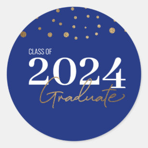 Modern Confetti Blue Gold Class of 2024 Graduate Classic Round Sticker