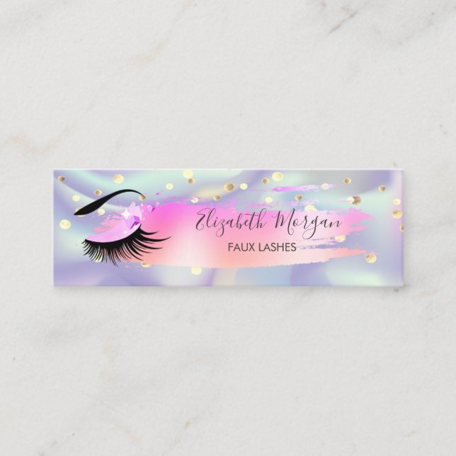 Modern Confetti, Brush Stroke,Lashes Holographic Mini Business Card (Front)