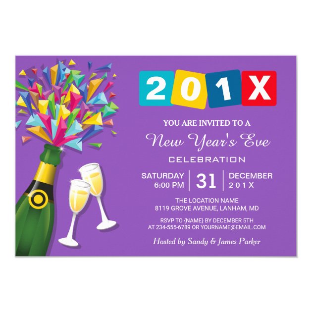 Modern Confetti Cheers To New Year's Eve Party Invitation