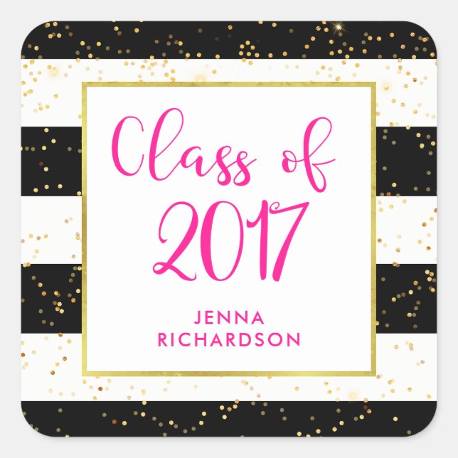 Modern Confetti | Class of 2017 Graduation Party Square Sticker (Front)