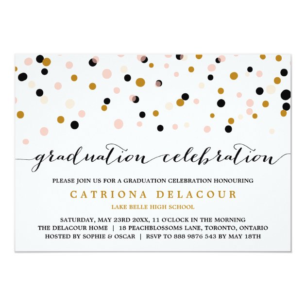 Modern Confetti Dots | Blush and Gold Graduation Card