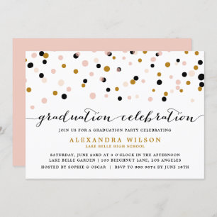 Modern Confetti Dots Blush and Gold Graduation Invitation