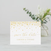 Modern Confetti Dots Gold Foil Save the Date Foil Invitation Postcard (Standing Front)