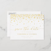 Modern Confetti Dots Gold Foil Save the Date Foil Invitation Postcard (Front/Back)