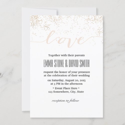 Classy Confetti Dots Script Love Wedding 5x7 Paper Invitation Card