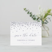 Modern Confetti Dots Silver Foil Save the Date Foil Invitation Postcard (Standing Front)