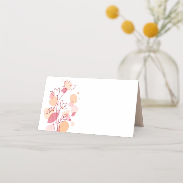Modern confetti flower coral red wedding guest place card (Front)