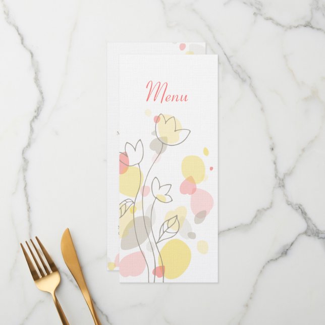 Modern confetti flower petals wedding dinner menu (Front/Back In Situ)