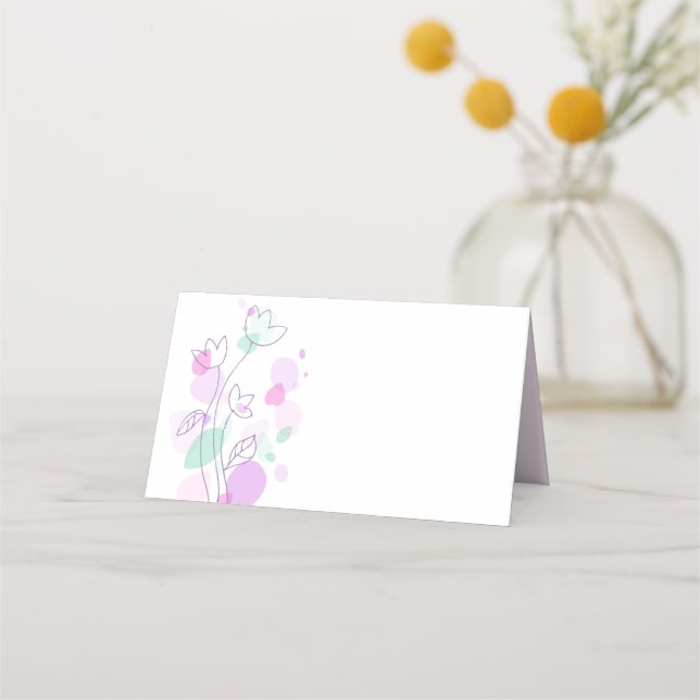 Modern confetti flower purple wedding place cards (Front)