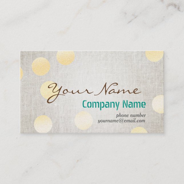 Modern Confetti Gold Polka Dot Circle Linen Textur Business Card (Front)