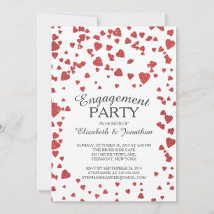 Modern Confetti Heart Engagement Party Invitation
