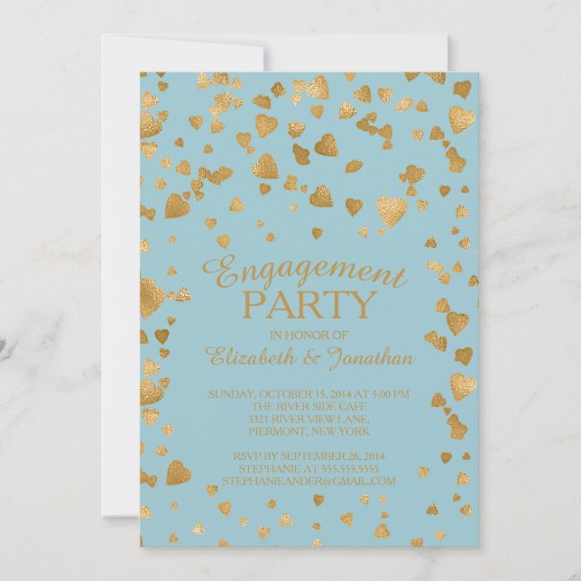 Modern Confetti Heart Engagement Party Invitation (Front)