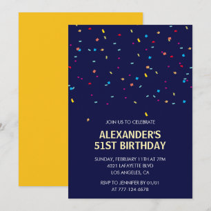 Modern Confetti Navy blue Men 51st birthday Invitation