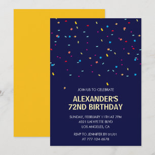 Modern Confetti Navy blue Men 72nd birthday Invitation