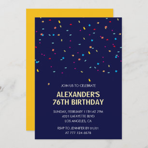 Modern Confetti Navy blue Men 76th birthday Invitation