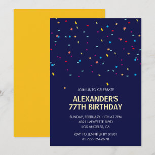 Modern Confetti Navy blue Men 77th birthday Invitation