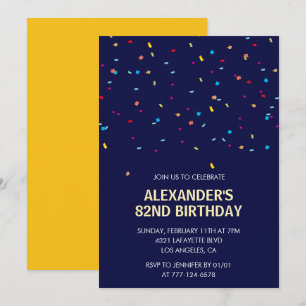 Modern Confetti Navy blue Men 82nd birthday Invitation
