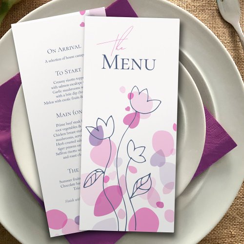 Modern confetti petals pink blue 4 course menu