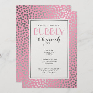 Modern Confetti Polka Dots Pastel Pink and Silver Invitation