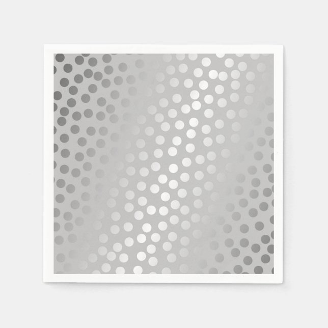 Modern Confetti Polka Dots Pattern Grey and Silver Napkins (Front)